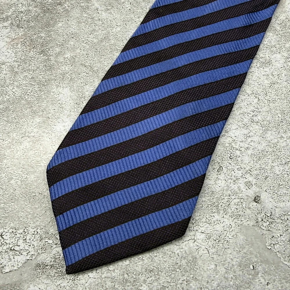 HUGO BOSS Silk Tie Mens One Size Blue Striped Jacquard Made In Italy Necktie
